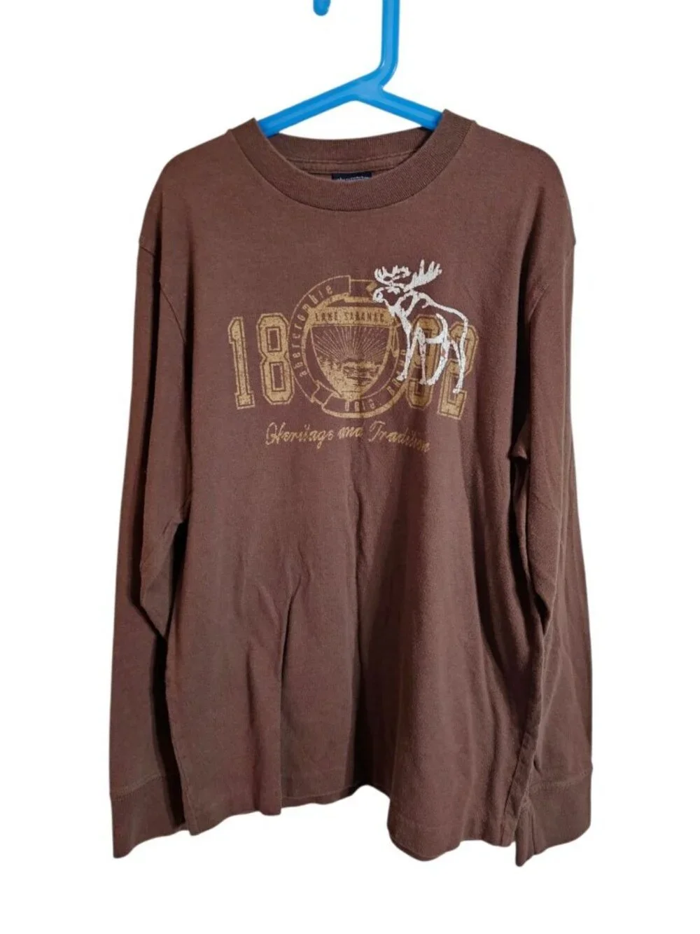 Abercrombie Kids M Long Sleeve Brown Cotton Graphic Moose Shirt Archival Y2K